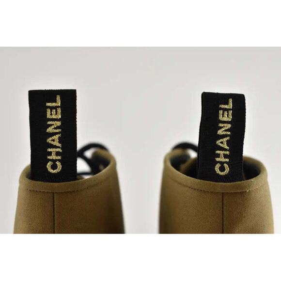Chanel 20C Light Dark Brown Pearl CC Combat Lace Up Tie Ankle Short Boot 38.5 - Picture 11 of 12